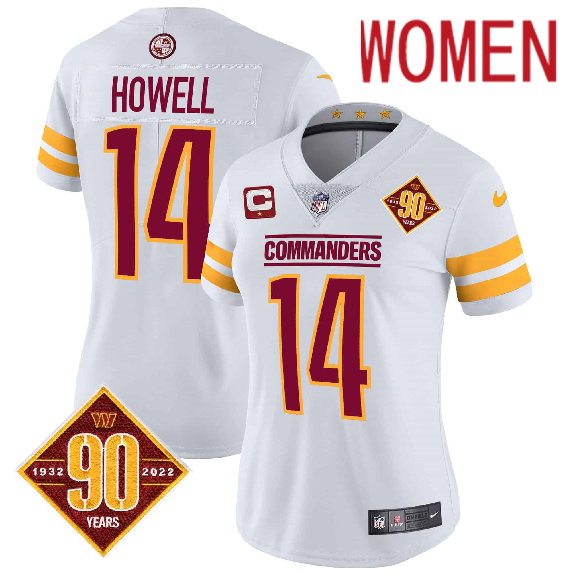 Women Washington Commanders 14 Howell White 90th Anniversary Patch 2024 Nike Vapor Limited NFL Jersey